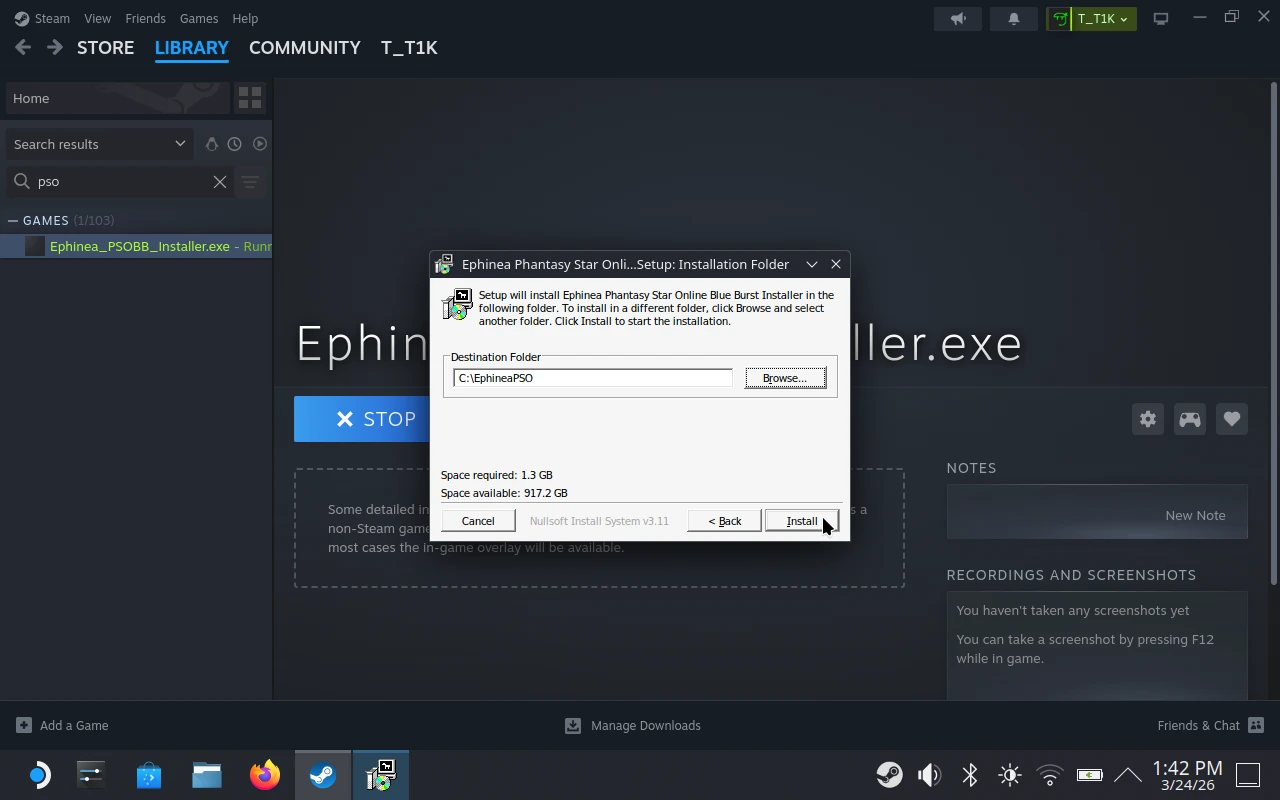 Ephinea Steam Deck Setup