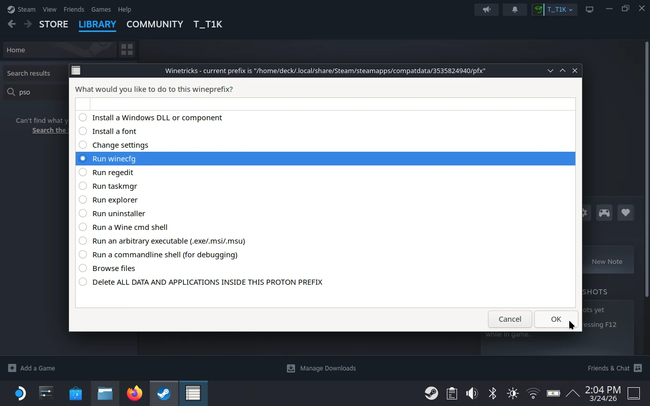 Install Protontricks - Run winecfg