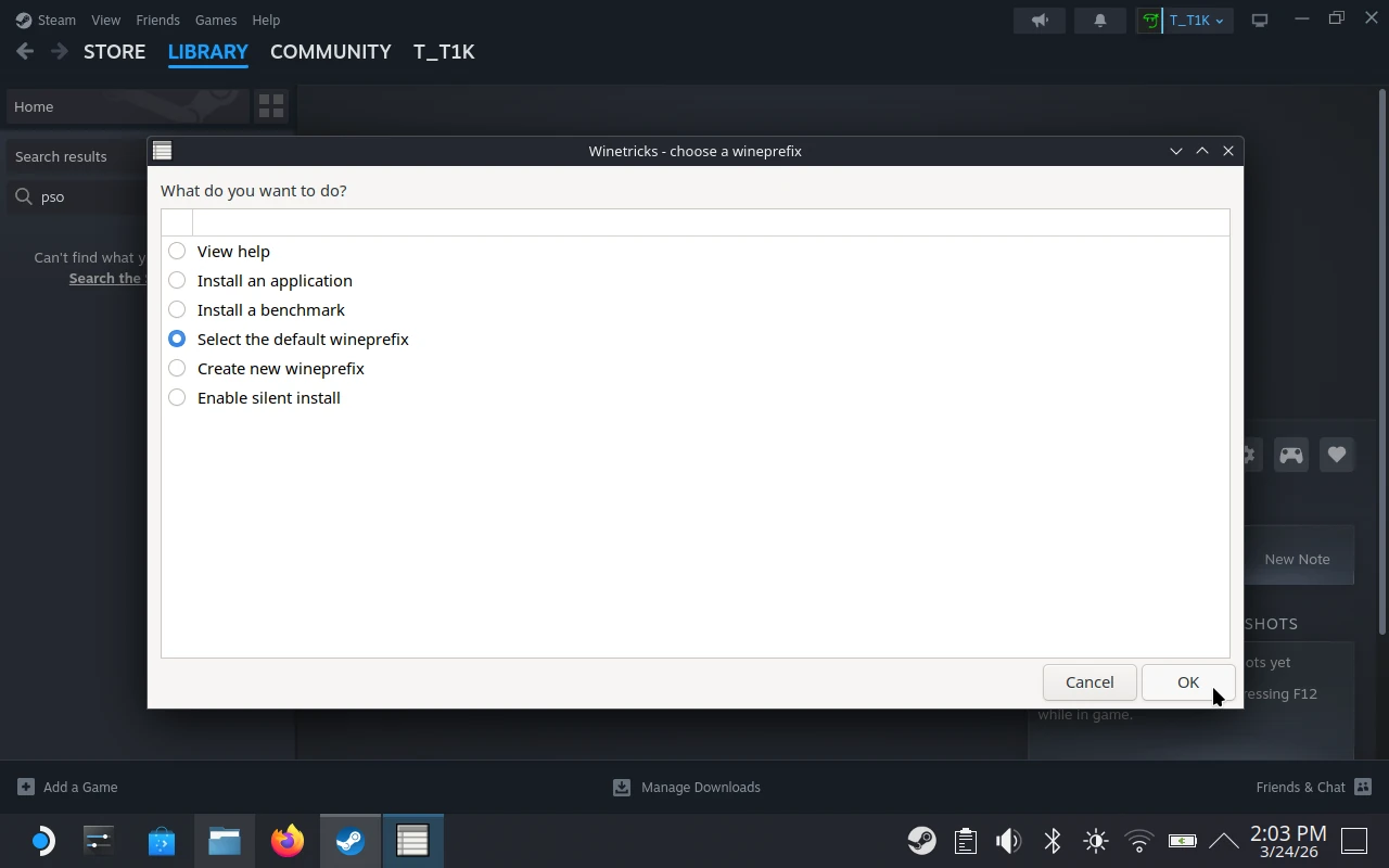 Install Protontricks - Select Default Wineprefix